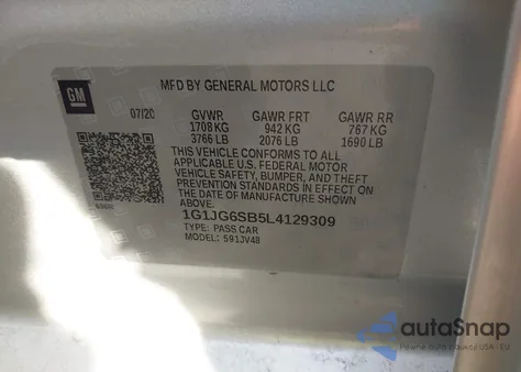 2020 Chevrolet Sonic Fwd 1Fl 5-Door from USA, damaged, VIN 1G1JG6SB5L4129309